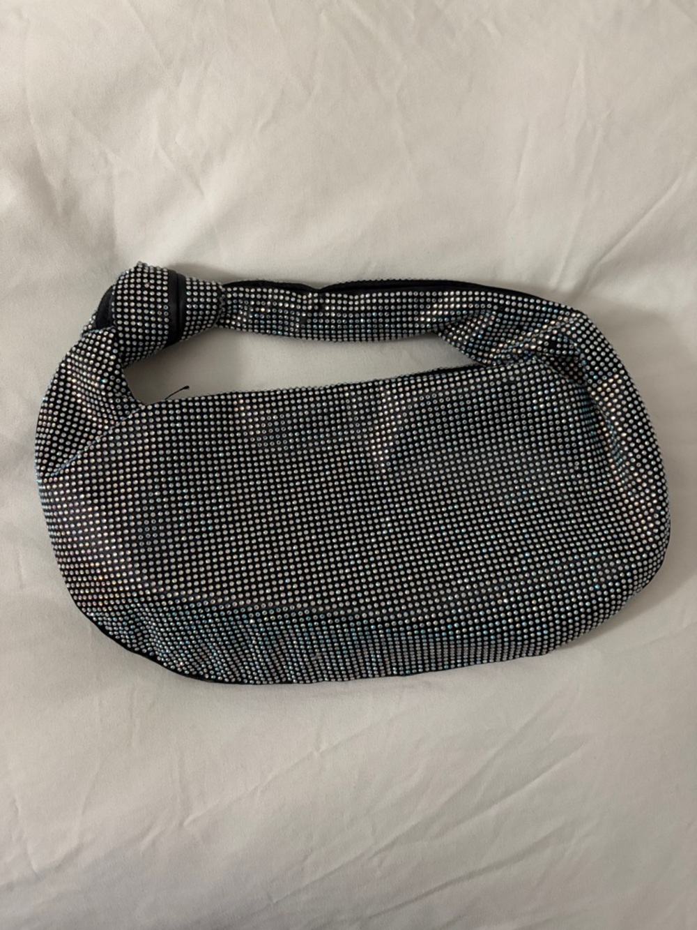 Zara Black Rhinestone Mesh Handle Shoulder Bag